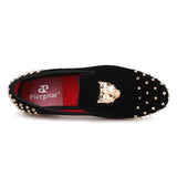 Men's Velvet Shoes: Stylish Slip-On Loafers with Gold Tiger Buckle and Spikes, Perfect for Fashion Parties and Casual Luxury