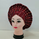 Nigerian Fashion  Gele Headtie Aso Oke Gele Already Made Auto Gele Aso African Turban Cap With Beads For Party 1Piece