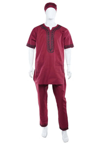 Maroon Embroidered Pant Set For Men