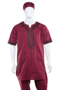 Maroon Embroidered Pant Set For Men