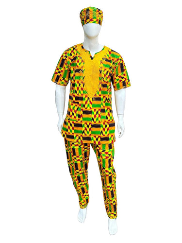 Kente Embroidered Pant Set For Men