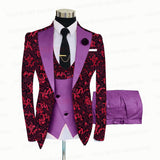 Red Floral Print Men's Suit 3 Pieces  Slim fit Suit Jacket For Wedding, Special Events