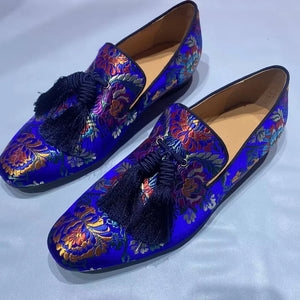 Handcrafted Luxury Men's Tassel Loafers: Elegant Satin Embroidery for Casual and Formal Wear, Perfect for Parties and Proms