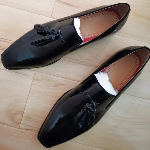 Men's Black Patent Leather Loafers: Stylish Tassel Shoes for Casual and Dress Wear