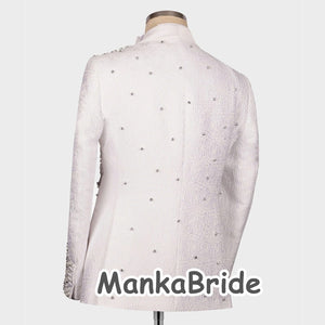 Luxury Wedding Tuxedo White Men's Suits 3pcs Slim Fit  Appliques Crystals