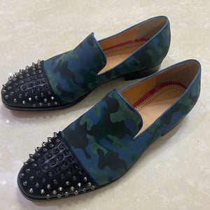 Handcrafted Men's Luxury Rivet Loafers: New Camouflage Spiked Slip-Ons in Leather, Perfect for Casual and Dressy Occasions