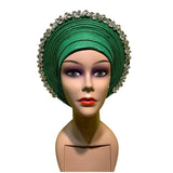Blue African Hijab Caps with Diamonds  Aso Oke Gele Headtie