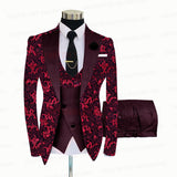 Red Floral Print Men's Suit 3 Pieces  Slim fit Suit Jacket For Wedding, Special Events