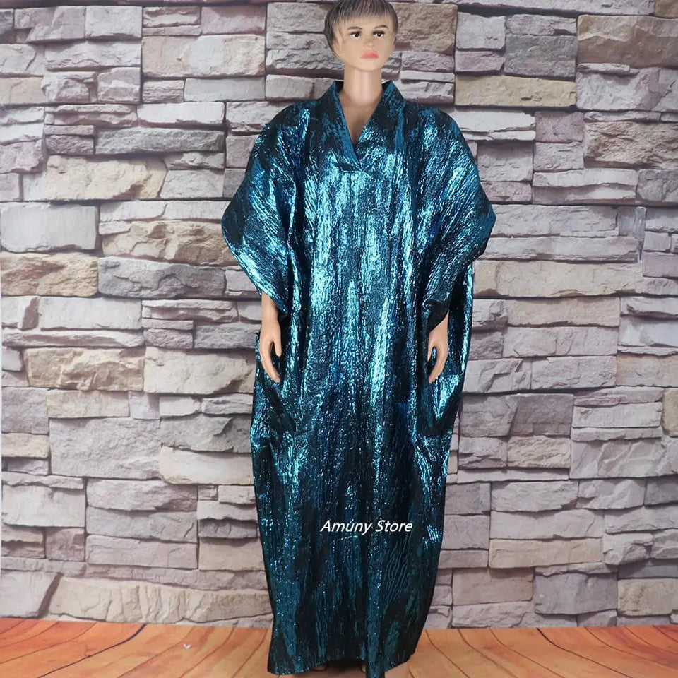 African Mother Gold Jacquard Fabric Loose Dress