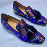 Handcrafted Luxury Men's Tassel Loafers: Elegant Satin Embroidery for Casual and Formal Wear, Perfect for Parties and Proms