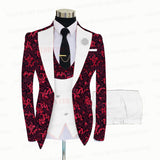 Red Floral Print Men's Suit 3 Pieces  Slim fit Suit Jacket For Wedding, Special Events