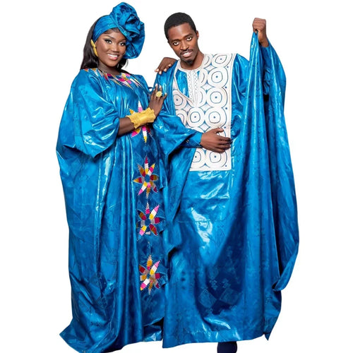 ملابس زوجين أفريقية مطرزة بالبازين التقليدي