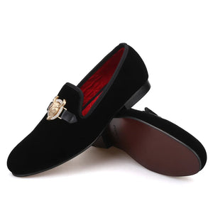 Piergitar Handmade Velvet Men's Smoking Slippers: Cow Buckle, Fashionable Slip-On Loafers for Prom and Banquets