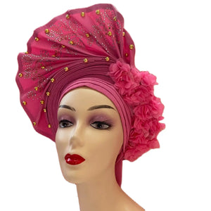 Head Wrap African Aso Oke Gele Headtie Auto Gele With Beads For Wedding Party