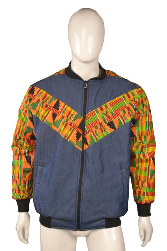 Kente Denim Unisex African Bomber Jacket