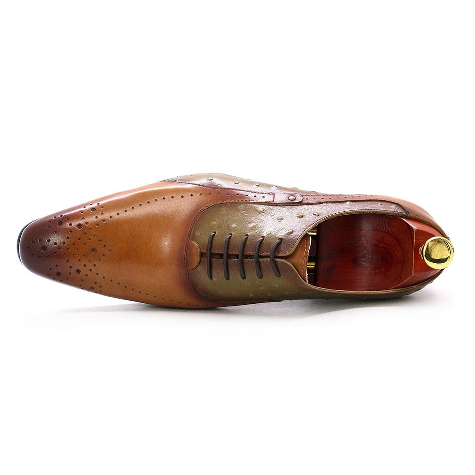 Men Dress Shoes Genuine Calf Leather Green Brown