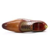 Men Dress Shoes Genuine Calf Leather Green Brown