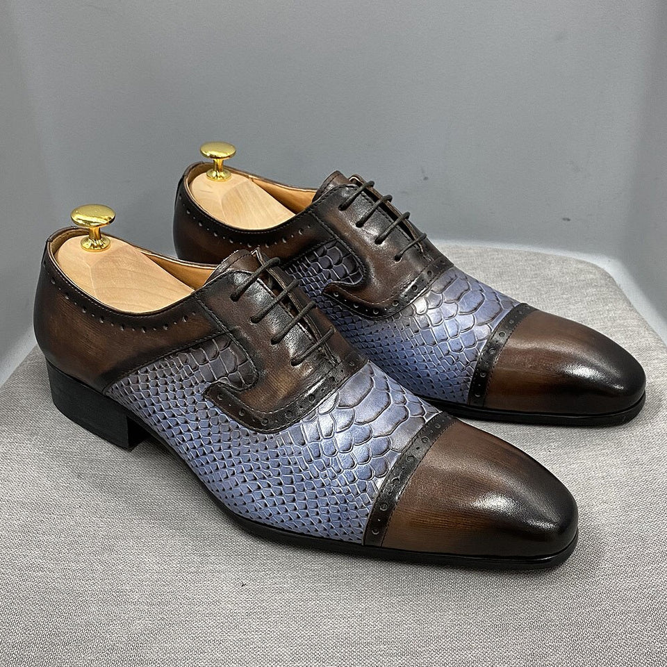 Real Leather Dress Shoes Handmade  Snake Print Pointed