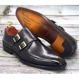 Double Monk Strap Oxford Shoes Men's  Genuine Leather Buckle