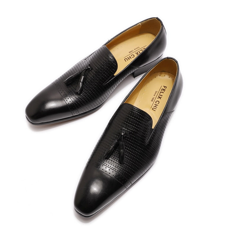 Men's Tassel Loafer Genuine Leather Black Brown Slip On