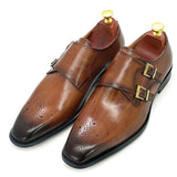 Double Monk Strap Oxford Shoes Men's  Genuine Leather Buckle