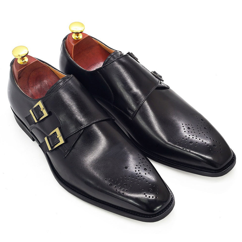 Double Monk Strap Oxford Shoes Men's  Genuine Leather Buckle