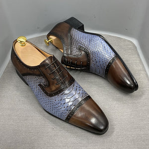 Real Leather Dress Shoes Handmade  Snake Print Pointed