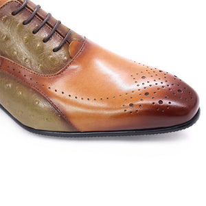 Men Dress Shoes Genuine Calf Leather Green Brown