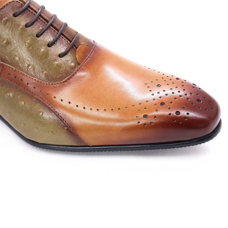 Men Dress Shoes Genuine Calf Leather Green Brown