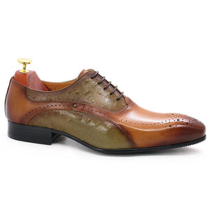 Men Dress Shoes Genuine Calf Leather Green Brown