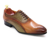 Men Dress Shoes Genuine Calf Leather Green Brown