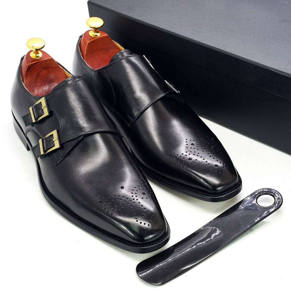 Double Monk Strap Oxford Shoes Men's  Genuine Leather Buckle