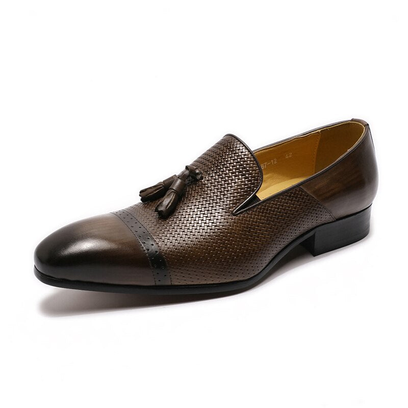 Men's Tassel Loafer Genuine Leather Black Brown Slip On