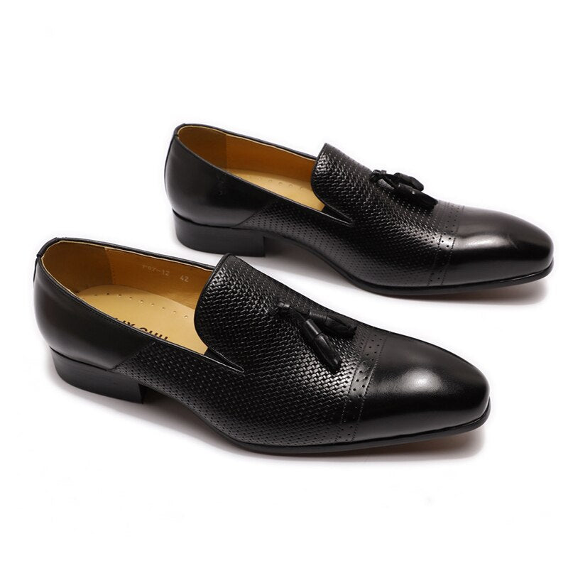 Men's Tassel Loafer Genuine Leather Black Brown Slip On