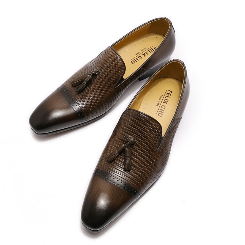Men's Tassel Loafer Genuine Leather Black Brown Slip On