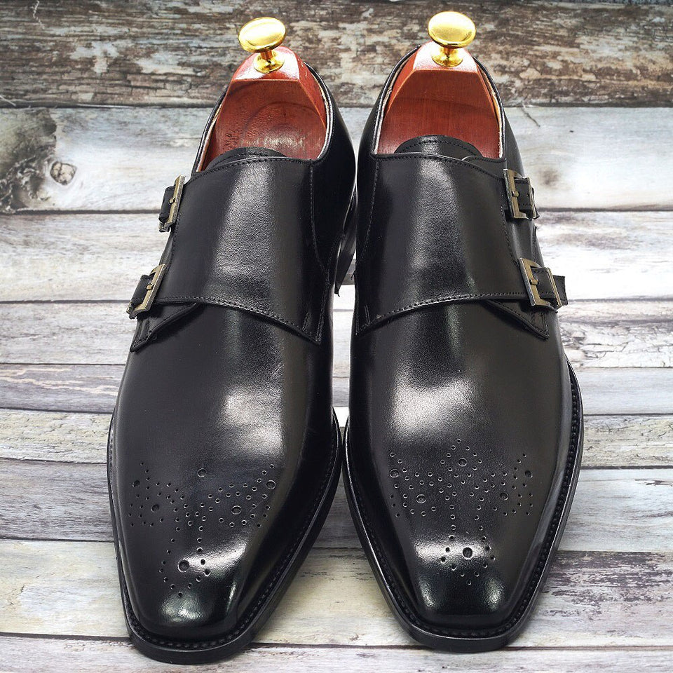 Double Monk Strap Oxford Shoes Men's  Genuine Leather Buckle