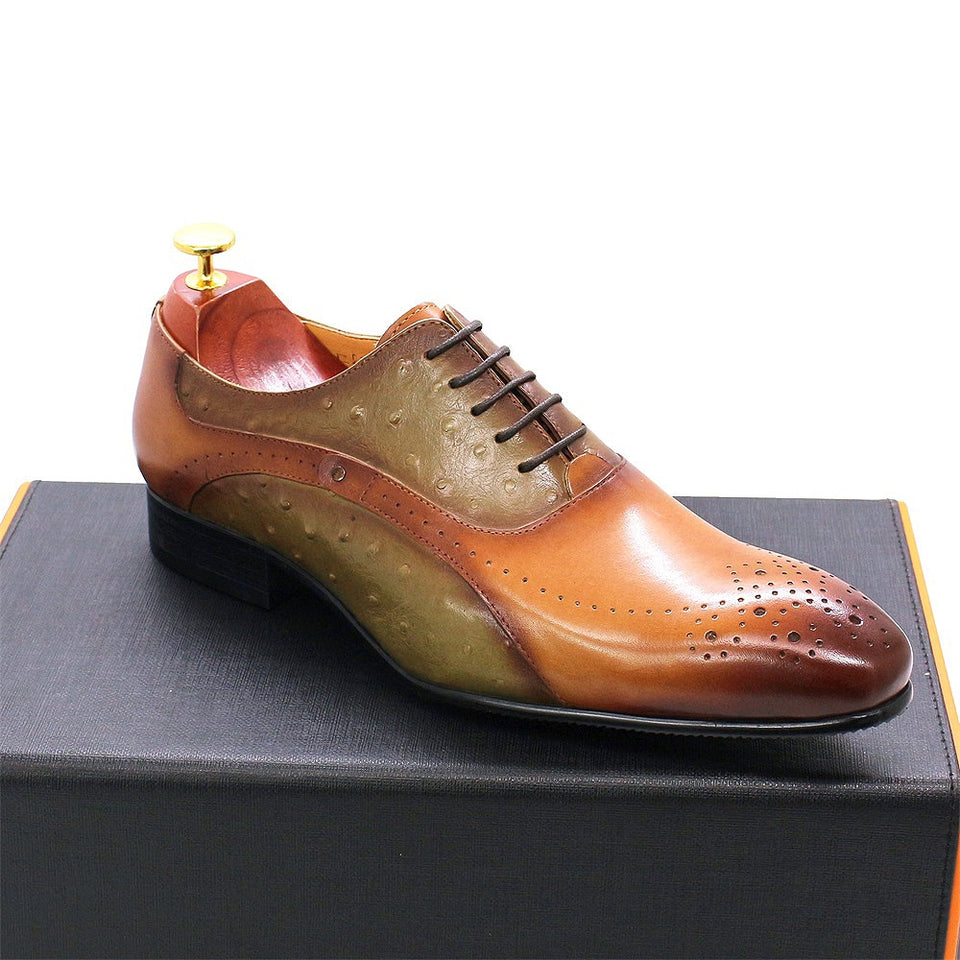 Men Dress Shoes Genuine Calf Leather Green Brown