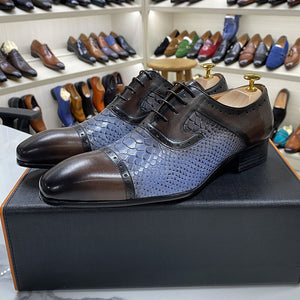Real Leather Dress Shoes Handmade  Snake Print Pointed