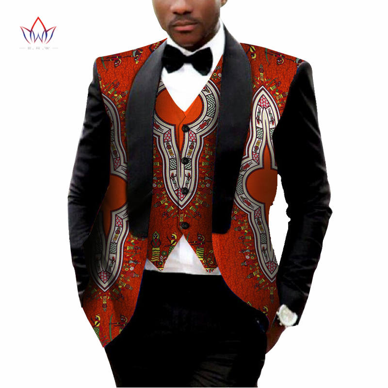 Dashiki Blazer Men Jacket + Vest  Slim Suit
