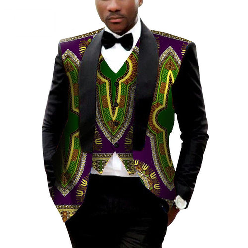 Dashiki Blazer Men Jacket + Vest  Slim Suit