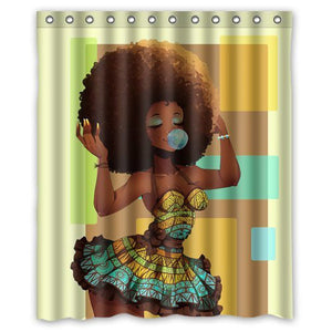 Afro Diva African  Girl Art Fabric Waterproof Shower Curtain - B&R African Styles