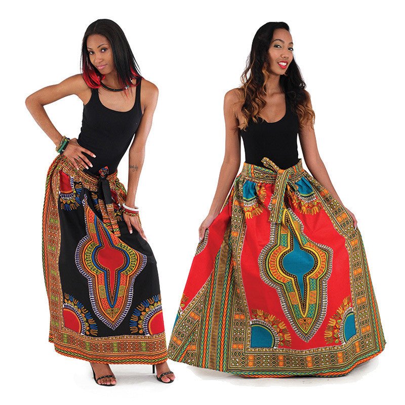Black Elastic Skirt Traditional Dashiki Print - B&R African Styles