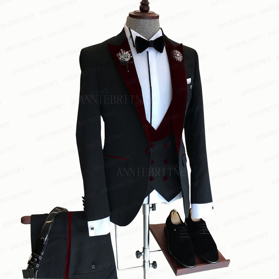BLACK FORMAL SLIM SUIT FOR MEN 3 PIECES BLAZER JACKET