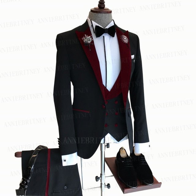 BLACK FORMAL SLIM SUIT FOR MEN 3 PIECES BLAZER JACKET - B&R