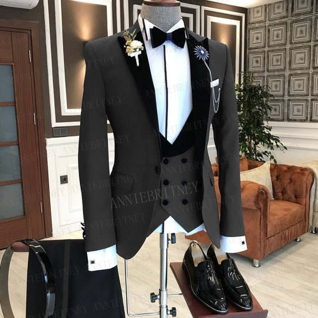 BLACK FORMAL SLIM SUIT FOR MEN 3 PIECES BLAZER JACKET