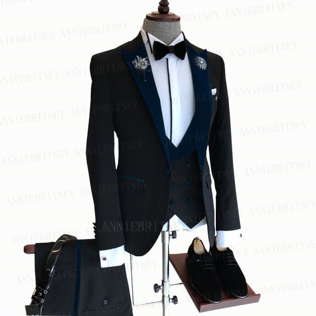 BLACK FORMAL SLIM SUIT FOR MEN 3 PIECES BLAZER JACKET