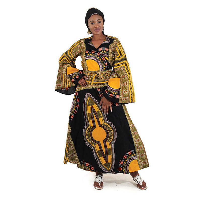 Black Print Wrap Dress - B&R African Styles