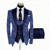 BLUE FLORAL SLIM SUIT FOR MEN 3 PIECES BLAZER JACKET