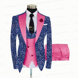 BLUE FLORAL SLIM SUIT FOR MEN 3 PIECES BLAZER JACKET