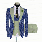 BLUE FLORAL SLIM SUIT FOR MEN 3 PIECES BLAZER JACKET